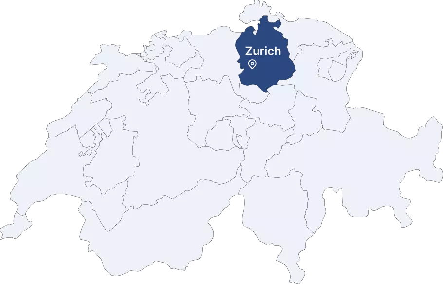 Map of Switzerland with Zurich being highlighted